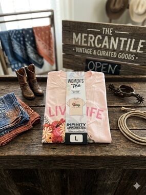 Women's Pink 'Live Life' Floral Short Sleeve Tee - L